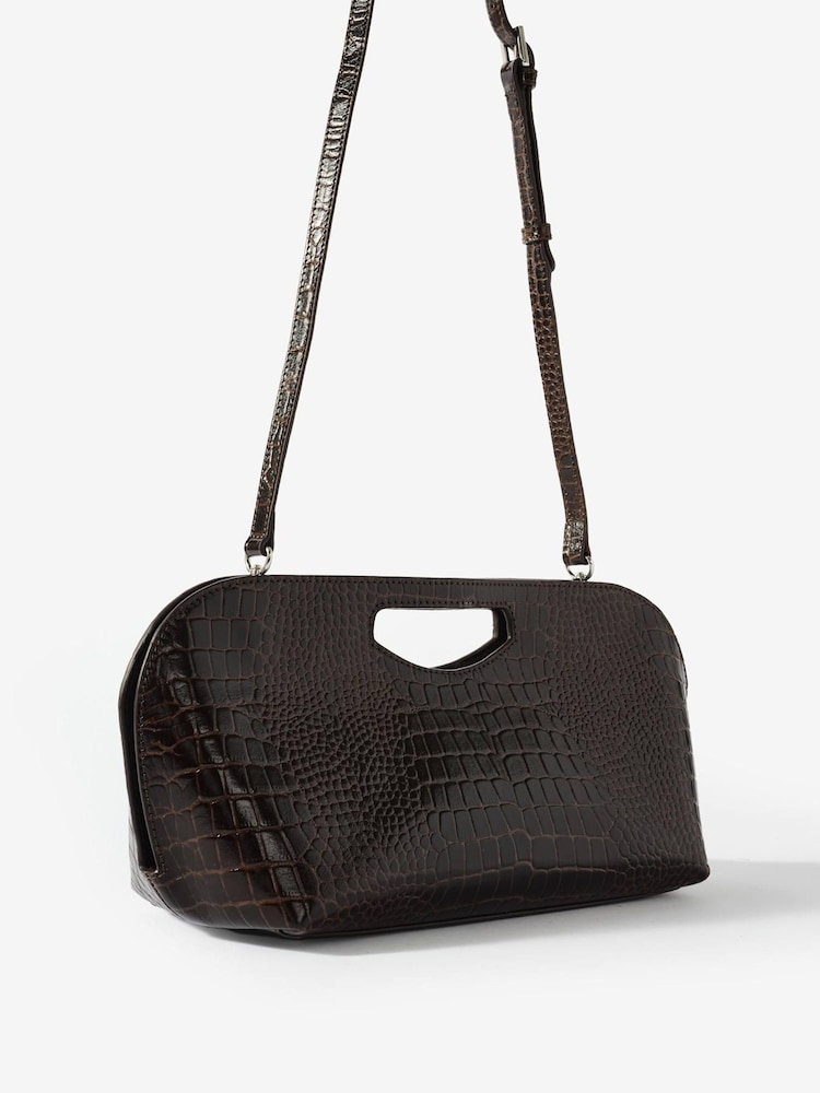 Mint Velvet Brown Maya Leather Croc Effect Clutch Bag - Image 2 of 4 Mint Velvet Brown Maya Leather Croc Effect Clutch Bag - Image 2 of 4