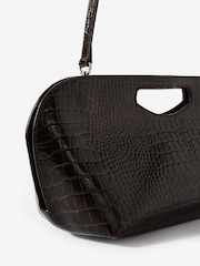 Mint Velvet Brown Maya Leather Croc Effect Clutch Bag - Image 3 of 4