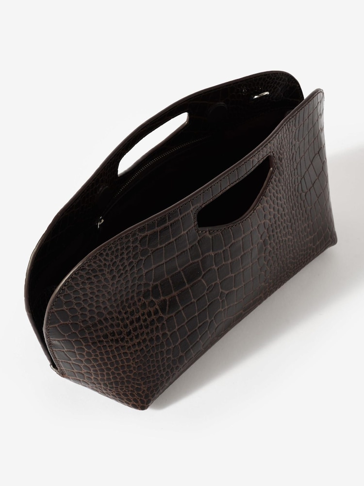 Mint Velvet Brown Maya Leather Croc Effect Clutch Bag - Image 4 of 4 Mint Velvet Brown Maya Leather Croc Effect Clutch Bag - Image 4 of 4