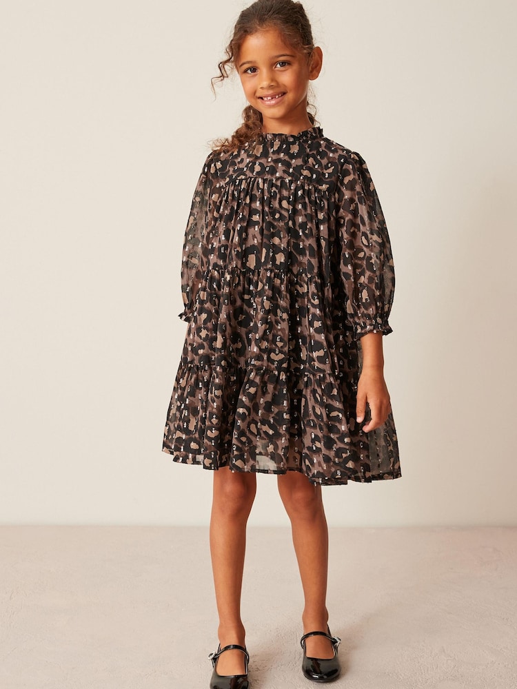 Animal Print Metallic Chiffon Dress (3-16yrs) - Image 1 of 3
