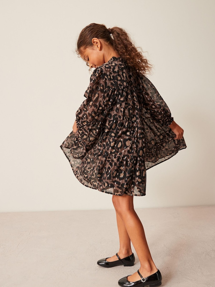 Animal Print Metallic Chiffon Dress (3-16yrs) - Image 3 of 3