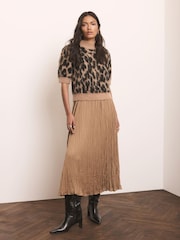 Mint Velvet Brown Leopard Print 2-In-1 Midi Dress - Image 1 of 7