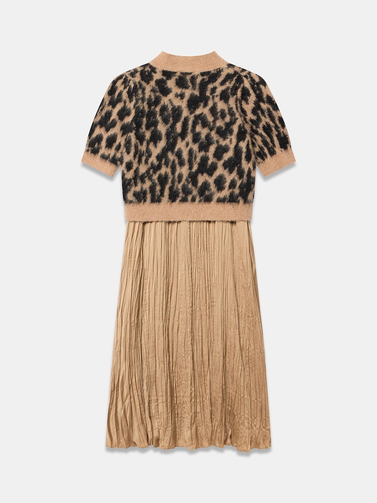 Mint Velvet Brown Leopard Print 2-In-1 Midi Dress - Image 7 of 7