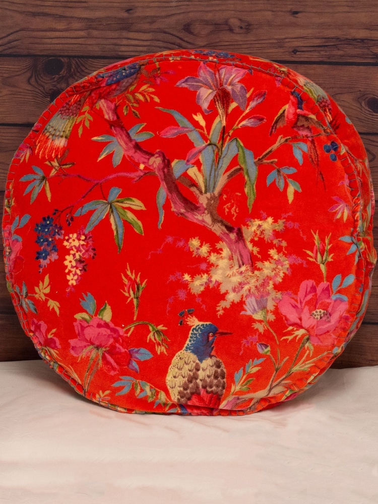 Riva Paoletti Orange Paradise Round Velvet Polyester Filled Cushion - Image 1 of 2