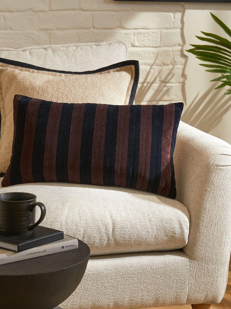 Brown Velvet Stripe 50 x 30cm Cushion - Image 1 of 5