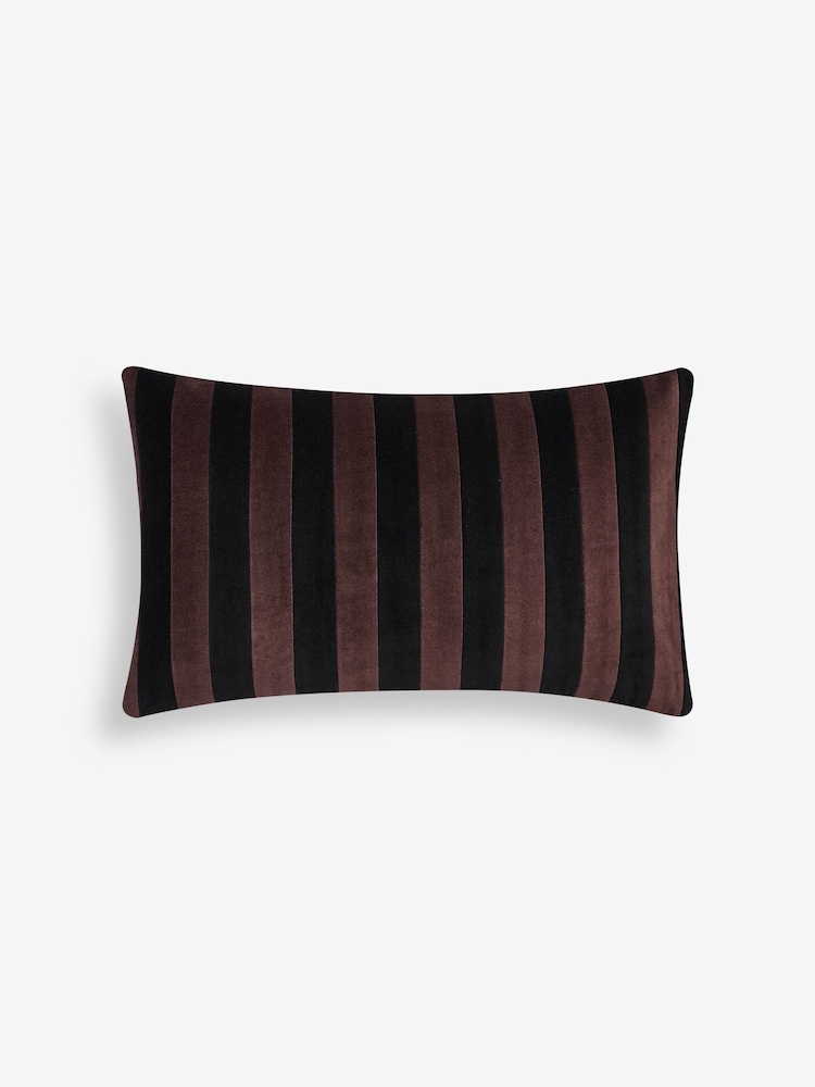 Brown Velvet Stripe 50 x 30cm Cushion - Image 2 of 5
