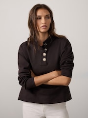 Mint Velvet Brown Striped Cotton Funnel Neck Sweatshirt - Image 2 of 7