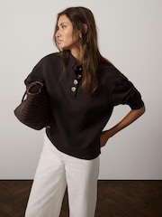 Mint Velvet Brown Striped Cotton Funnel Neck Sweatshirt - Image 3 of 7