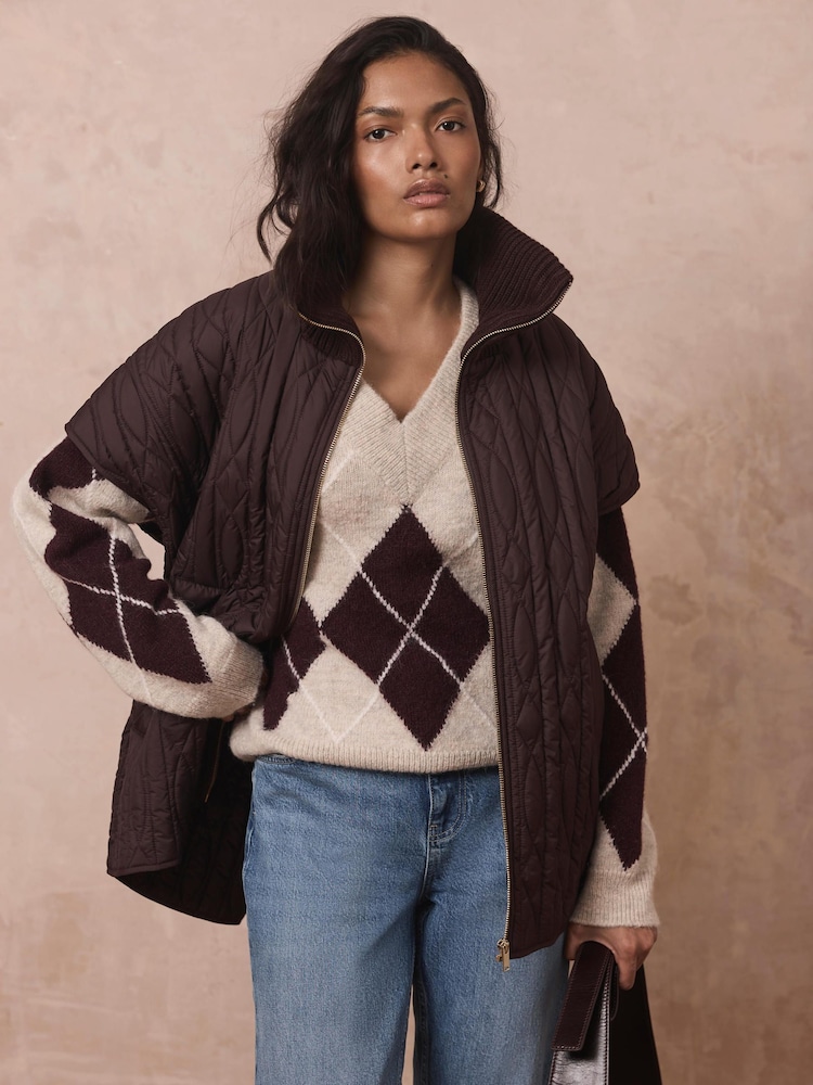 Mint Velvet Brown Quilted Gilet - Image 1 of 7