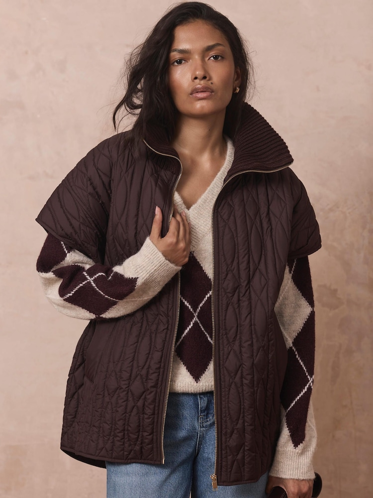 Mint Velvet Brown Quilted Gilet - Image 2 of 7