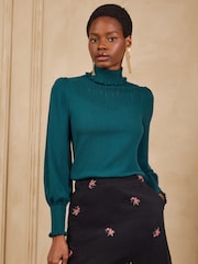 Blusa de malha de manga comprida com gola alta e detalhes transparentes Love & Roses - Imagem 2 de 4
