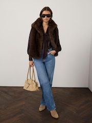Mint Velvet Brown Faux Fur Gilet - Image 3 of 8