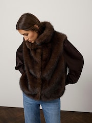 Mint Velvet Brown Faux Fur Gilet - Image 6 of 8