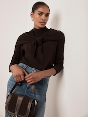 Mint Velvet Brown Layered Knit Top - Image 1 of 7