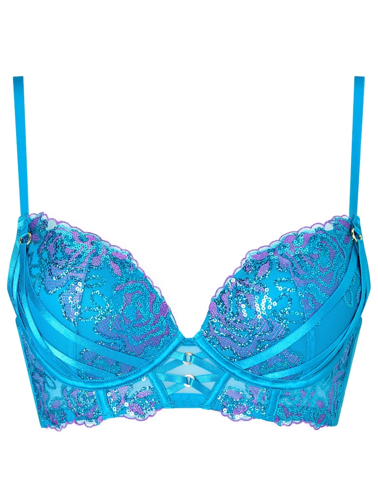 Ann Summers Blue Pearlescent Sequin Embroidery Padded Plunge Bra - Image 5 of 5 Ann Summers Blue Pearlescent Sequin Embroidery Padded Plunge Bra - Image 5 of 5
