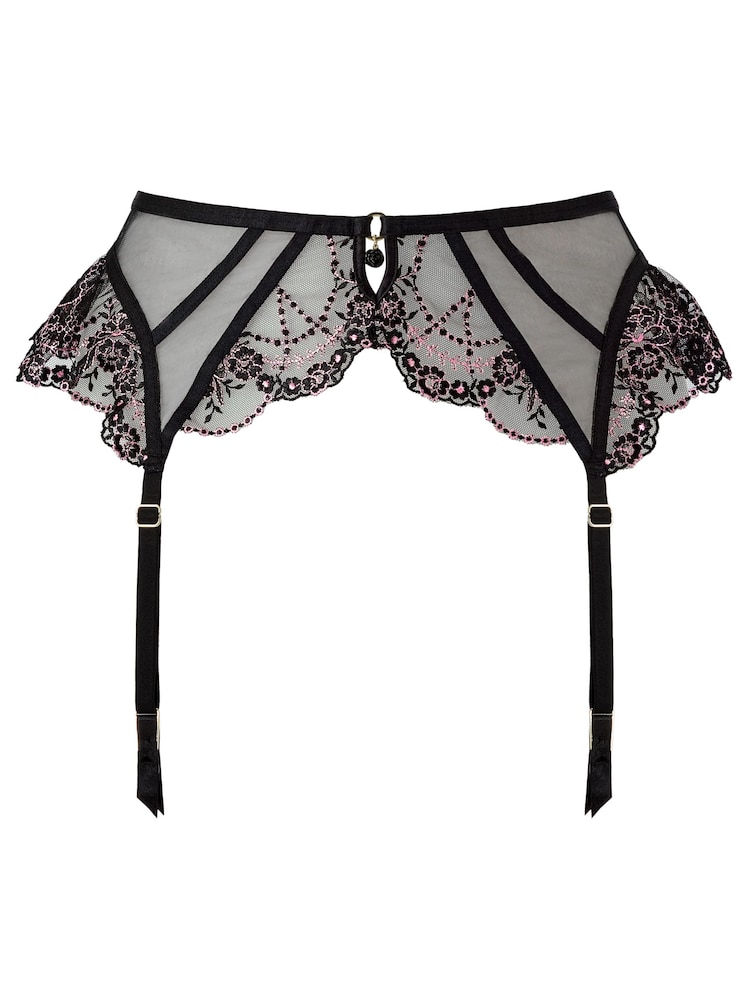 Ann Summers Black Idolising Ditsy Floral Embroidery Waspie Suspenders - Image 5 of 5