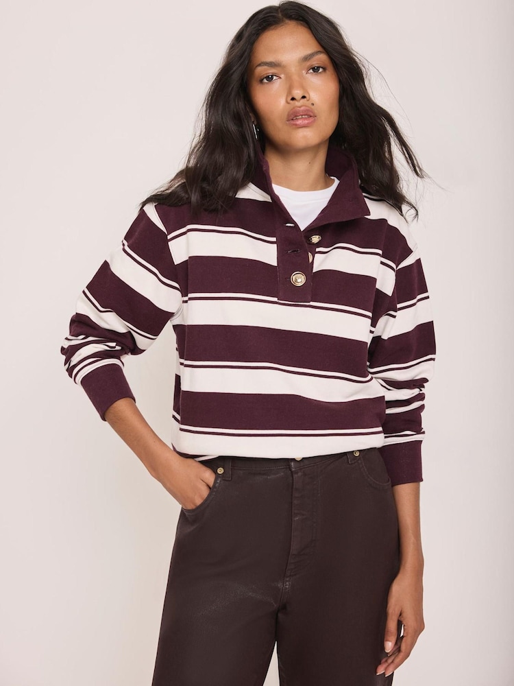 Mint Velvet Red Striped Cotton Funnel Neck Sweatshirt - Image 1 of 7 Mint Velvet Red Striped Cotton Funnel Neck Sweatshirt - Image 1 of 7