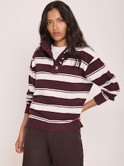 Mint Velvet Red Striped Cotton Funnel Neck Sweatshirt - Image 2 of 7
