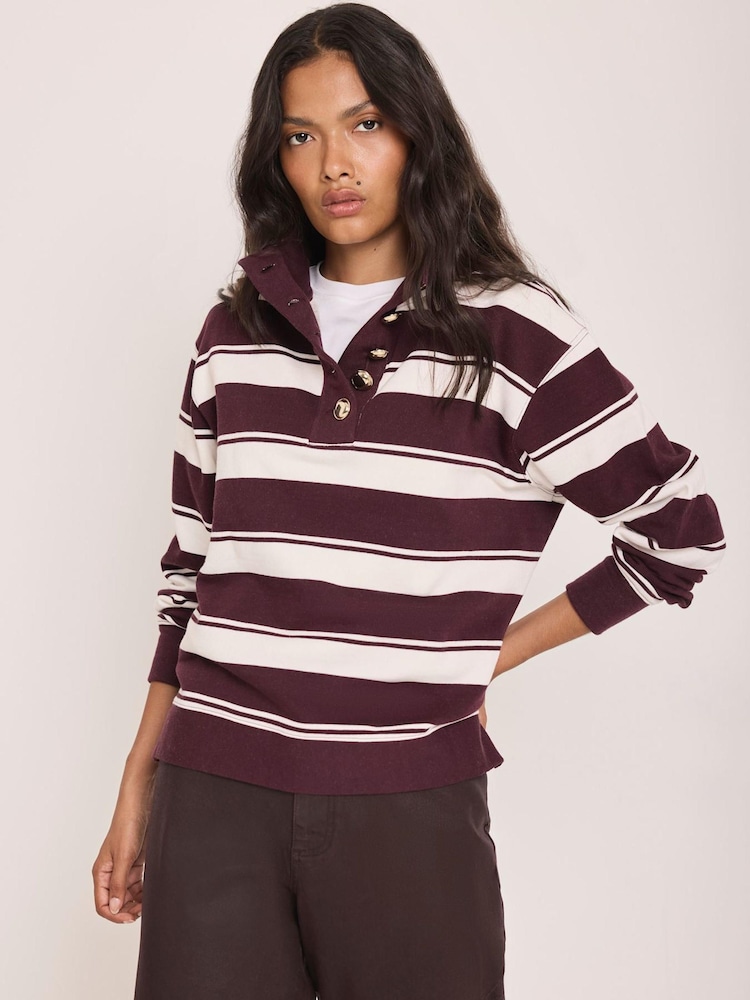 Mint Velvet Red Striped Cotton Funnel Neck Sweatshirt - Image 2 of 7 Mint Velvet Red Striped Cotton Funnel Neck Sweatshirt - Image 2 of 7