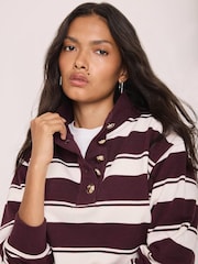 Mint Velvet Red Striped Cotton Funnel Neck Sweatshirt - Image 3 of 7