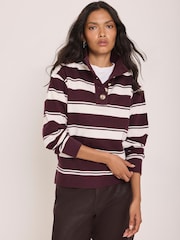 Mint Velvet Red Striped Cotton Funnel Neck Sweatshirt - Image 4 of 7