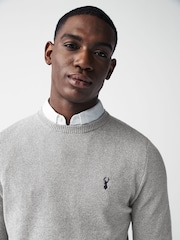 Grey Oxford Crew Neck Regular Mock Shirt Jumper - Image 1 of 7
