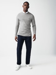 Grey Oxford Crew Neck Regular Mock Shirt Jumper - Image 2 of 7