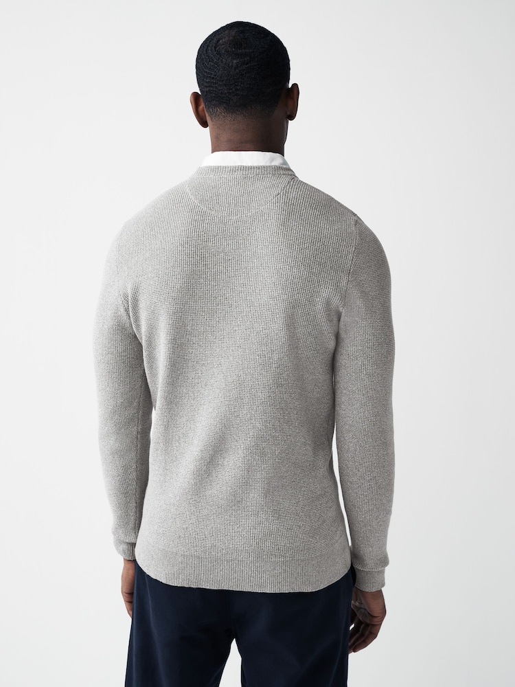 Grey Oxford Crew Neck Regular Mock Shirt Jumper - Image 3 of 7