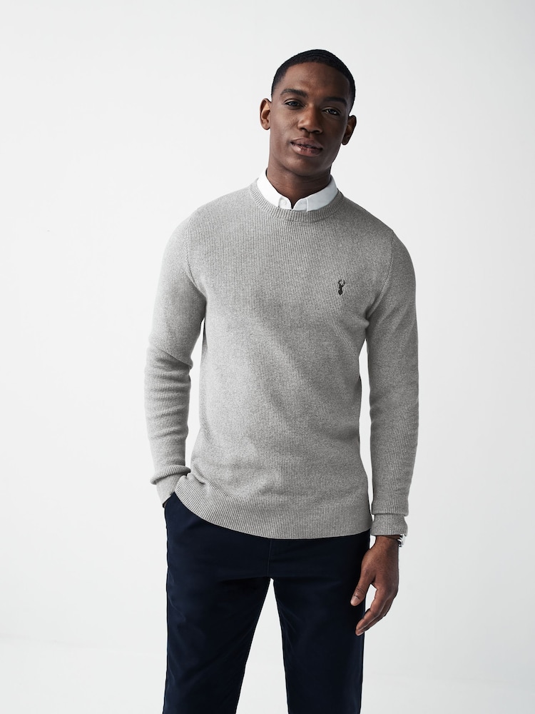Grey Oxford Crew Neck Regular Mock Shirt Jumper - Image 4 of 7