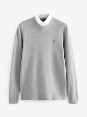 Grey Oxford Crew Neck Regular Mock Shirt Jumper - Image 5 of 7