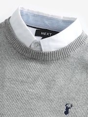 Grey Oxford Crew Neck Regular Mock Shirt Jumper - Image 6 of 7