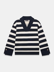 Blau - Mint Velvet Cotton V-Neck Button Detail Sweatshirt - Bild 7 von 8