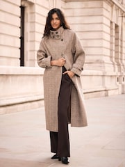 Mint Velvet Natural Wool Blend Heritage Check Coat - Image 1 of 8