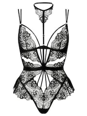 Ann Summers Black Tease Me Twice Lace Crotchless Teddy Body - Image 6 of 6