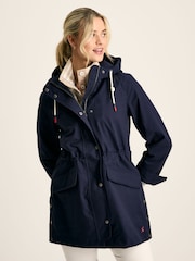 Joules Padstow Navy Blue Waterproof Raincoat With Hood - Image 1 of 9