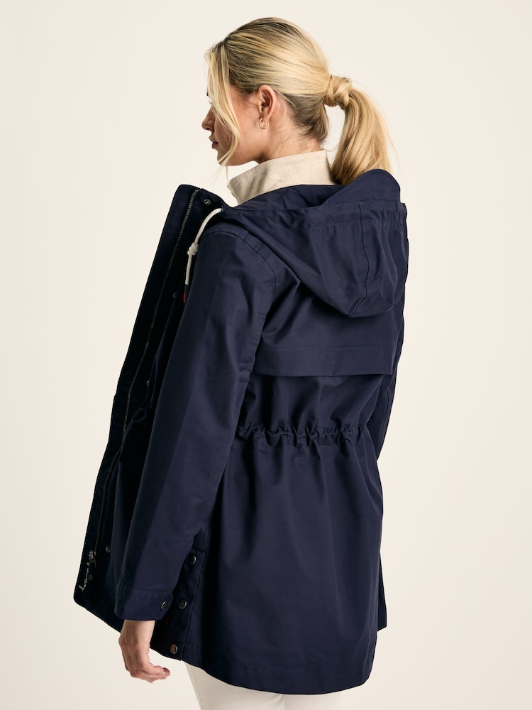 Joules Padstow Navy Blue Waterproof Raincoat With Hood - Image 2 of 9
