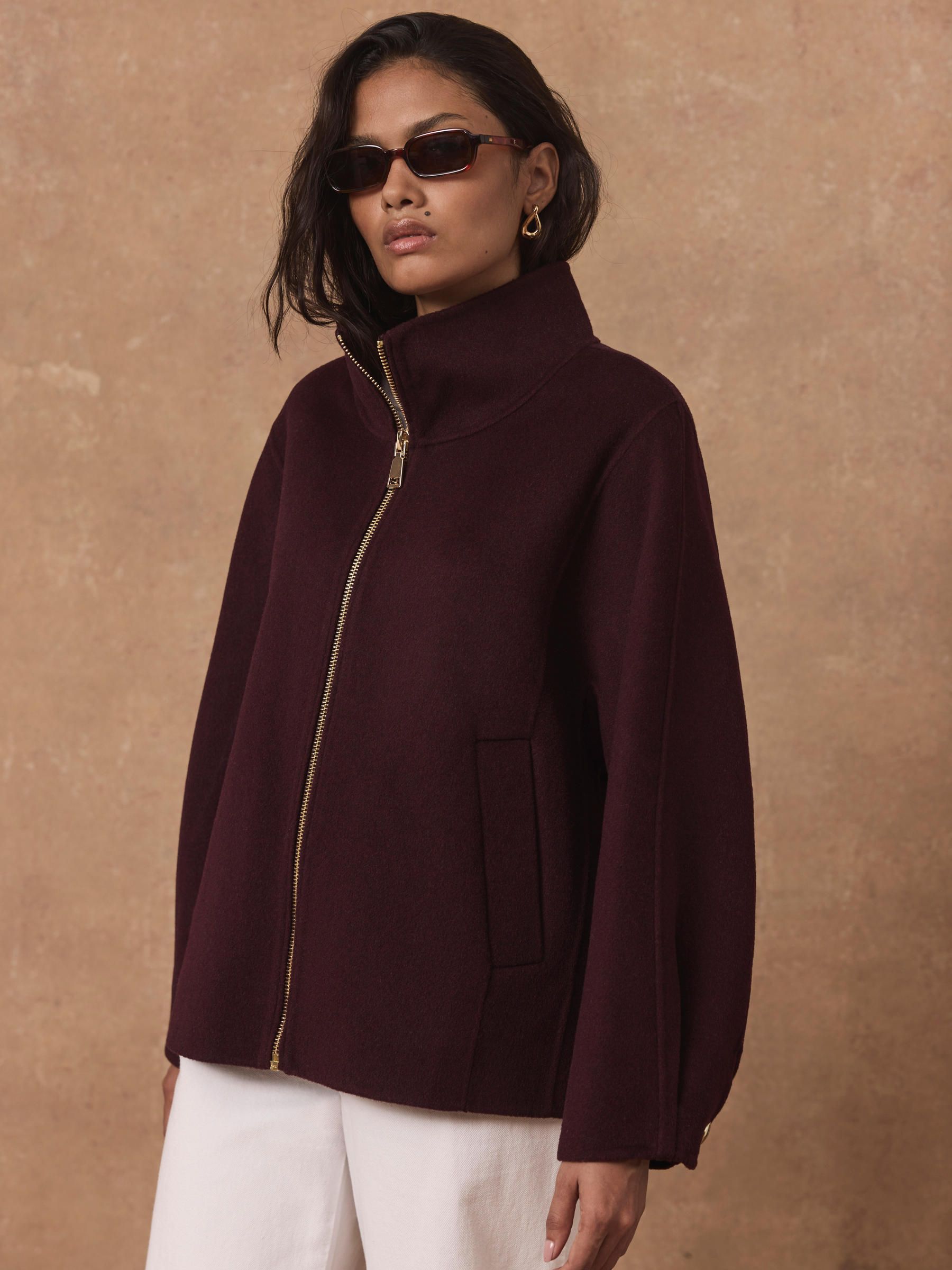 Buy Mint Velvet Red Wool Blend Hand Finished Bomber Jacket from
