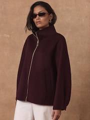 Mint Velvet Red Wool Blend Hand Finished Bomber Jacket - Image 2 of 7