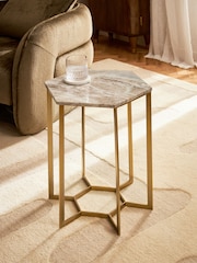 Brass Hexagon Marble Side Table - Image 1 of 5