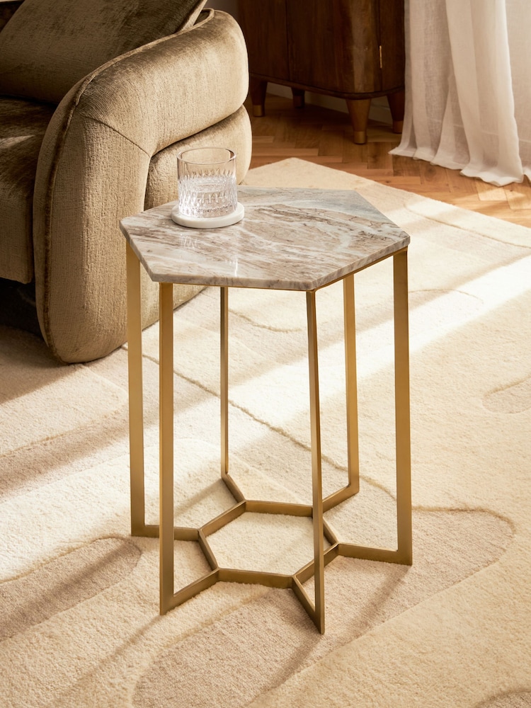 Brass Hexagon Marble Side Table - Image 1 of 5