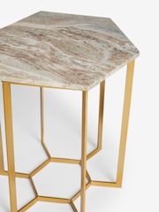 Brass Hexagon Marble Side Table - Image 2 of 5