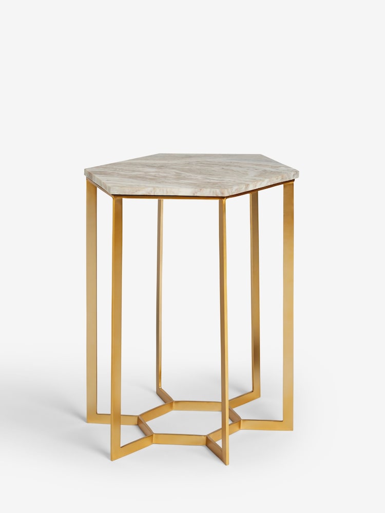 Brass Hexagon Marble Side Table - Image 5 of 5