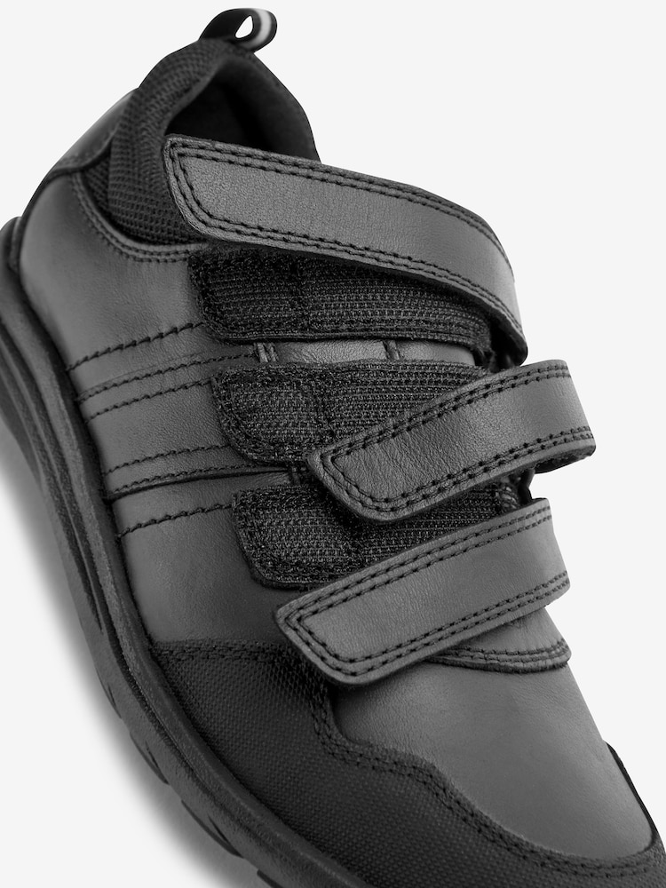 Black Standard Fit (F) School Leather Strap Touch Fastening Gamer Shoes - Image 6 of 6