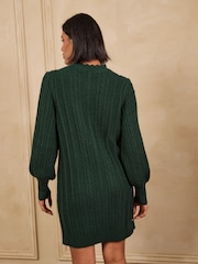 Love & Roses High Neck Bow Detail Cable Knitted Jumper Dress - Obraz 4 z 4