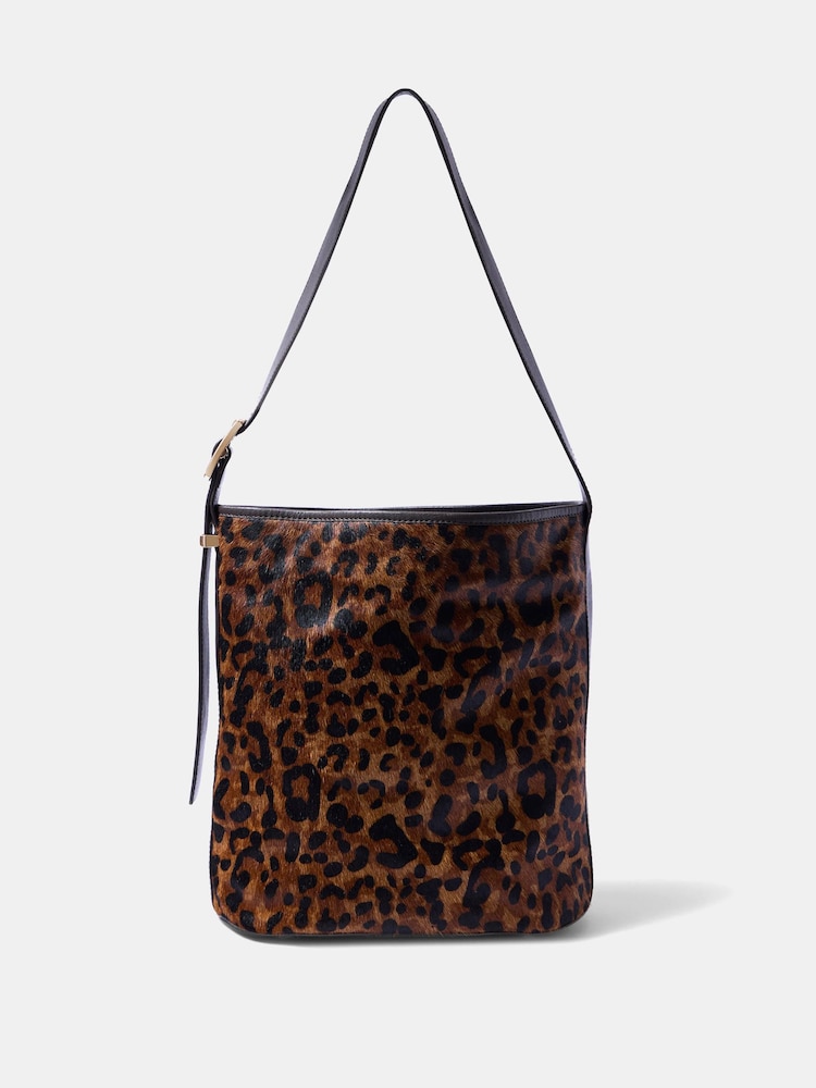 Mint Velvet Isla Leopard Print Δερμάτινη τσάντα κάδου με υφή - Εικόνα 2 από 5