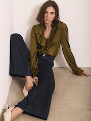 Mint Velvet Satin Ruffle Blouse - 8суретінің 1 суреті