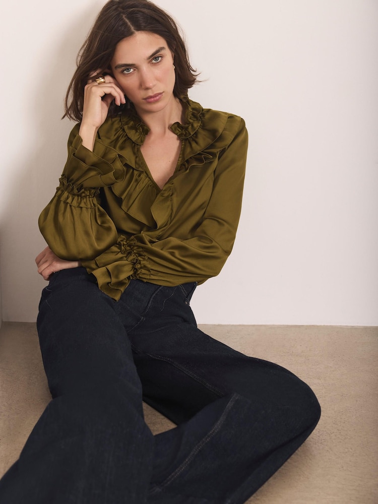 Mint Velvet Satin Ruffle Blouse - 8суретінің 2 суреті