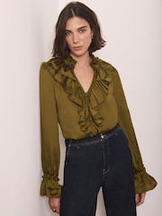 Mint Velvet Satin Ruffle Blouse - 8суретінің 3 суреті