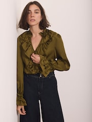 Mint Velvet Satin Ruffle Blouse - 8суретінің 5 суреті