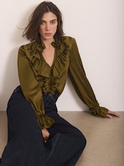 Mint Velvet Satin Ruffle Blouse - 8суретінің 6 суреті